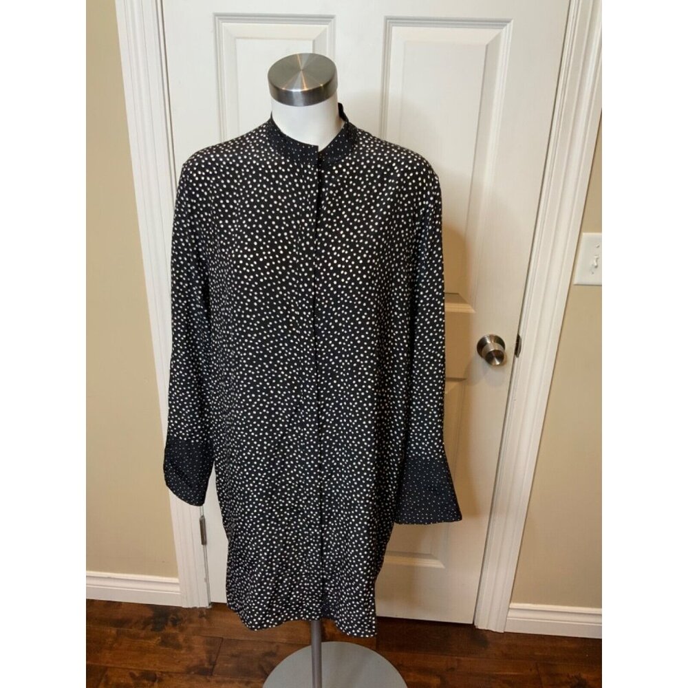 Diane Von Furstenberg Black & White Polka Dot 100% Silk  Oversized Shirt Size M